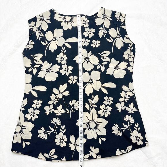 THE LIMITED Black & Beige Floral Sleeveless Blouse Keyhole Neckline Top - Picture 6 of 8